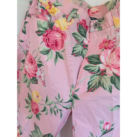 NWT Lauren Ralph Lauren Floral Roses Pink Pants Size 12 - Picture 2 of 5